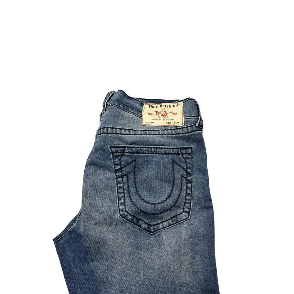 True Religion Straight Jeans Mens 36 Blue Denim Geno Relaxed Slim Fit Stretch